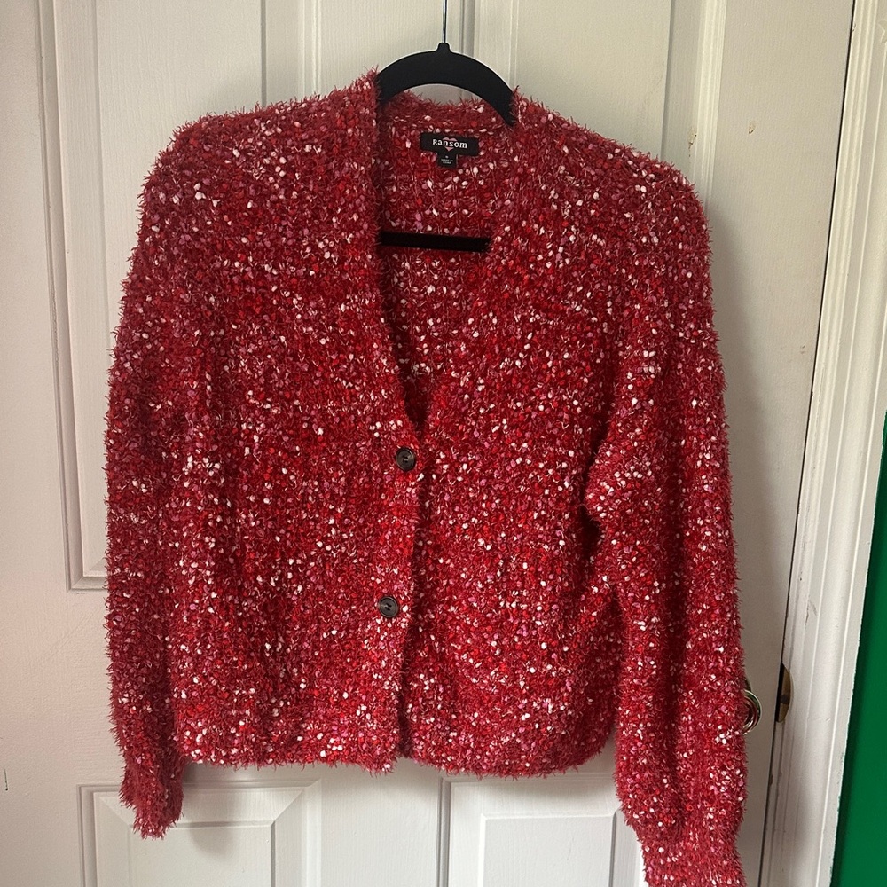 Ransom Red and White Textured Cardigan
